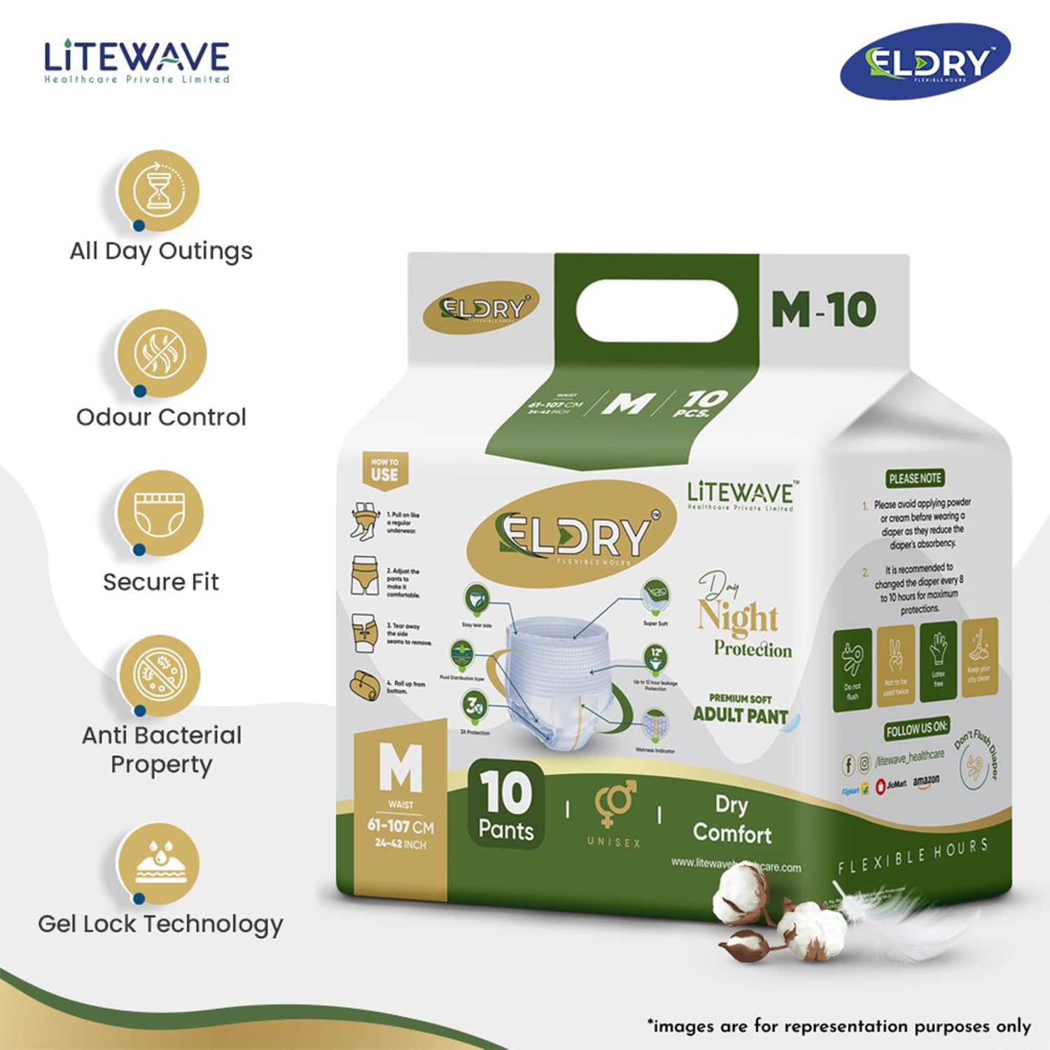 Eldry Unisex | Premium Soft Adult Pant Style Diapers | 80 matters. Medium (M) size 61-107 cm (24 '' '-42' 'inch) | Leakproof, Weightness Indicator, 12 o'clock security. (Pack of 8) Eldry Unisex | Premium Soft Adult Pant Style Diapers | 80 matters. Medium (M) size 61-107 cm (24 '' '-42' 'inch) | Leakproof, Weightness Indicator, 12 o'clock security. (Pack of 8)