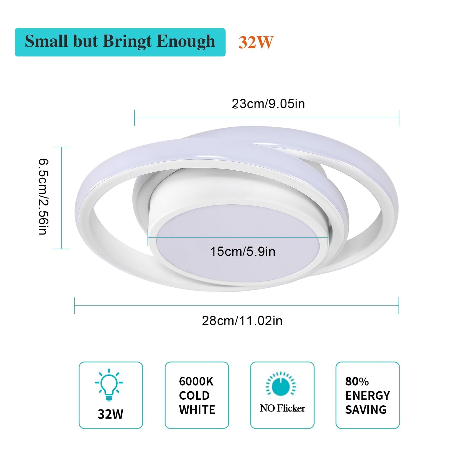 Comely - 2 pezzi Plafoniera LED rotonda a Soffitto, bianche, potenza di 32W, 2350LM, Luce Bianca Calda 3000K, adatta ad od ogni ambiente come: camera da letto, soggiorno, cucina o corridoio