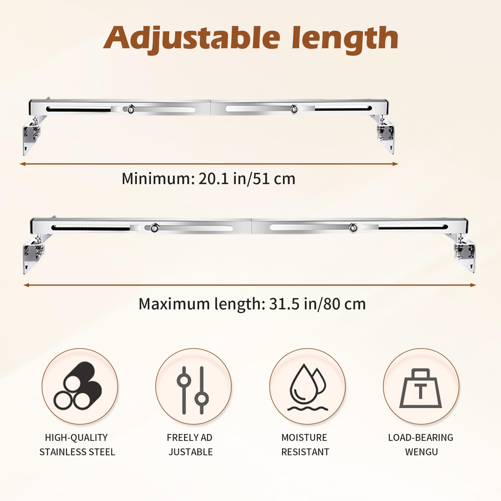 Supports d'évier réglables en acier inoxydable pour évier de cuisine lourd, supports d'évier encastrés, capacité de charge de 200 kg, supports d'évier encastrés (51-80 cm)