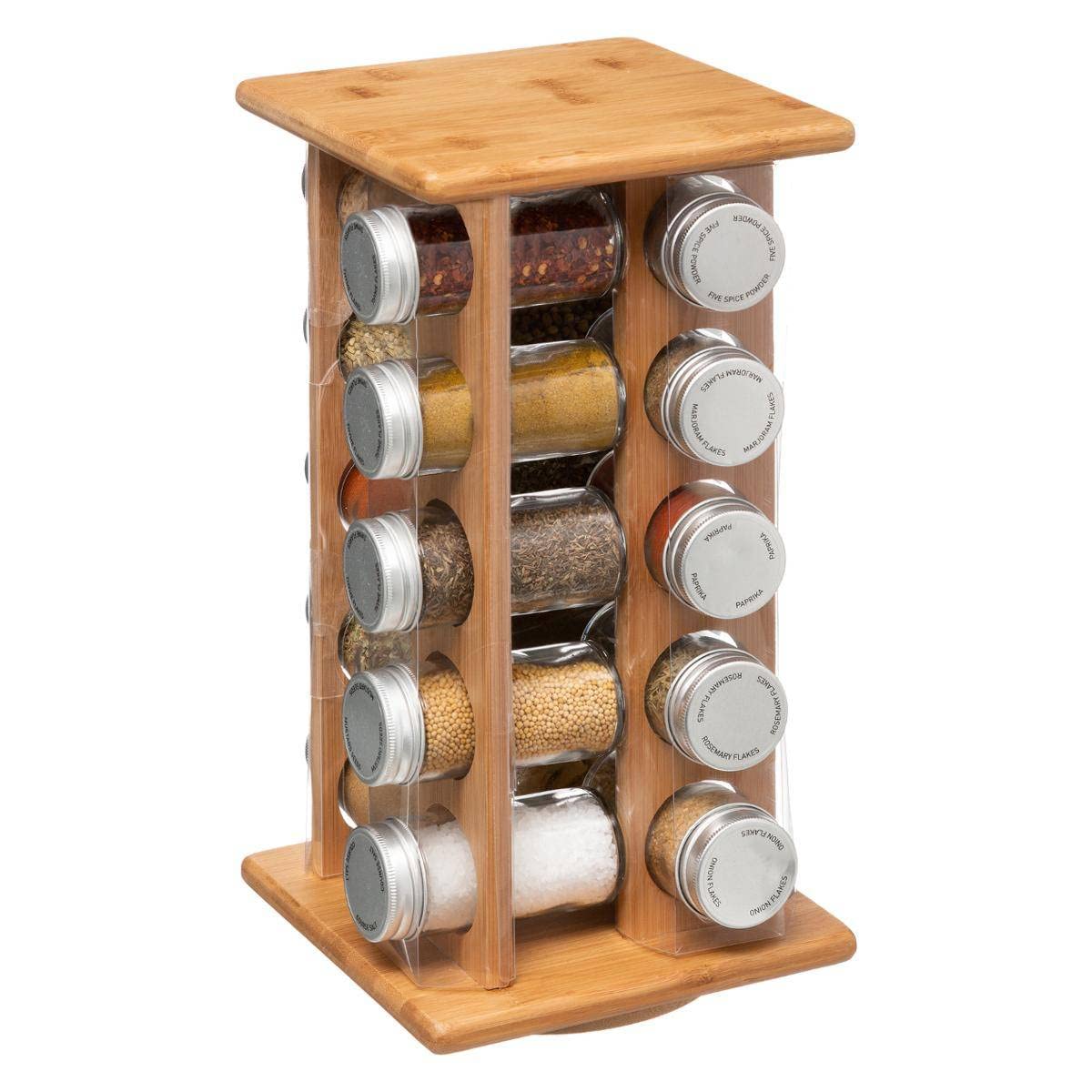 Secret de Gourmet Especiero de Bambú – con 20 Tarros de Especias – Práctico y Elegante Especiero – Especias Incluidas – Giratorio 360