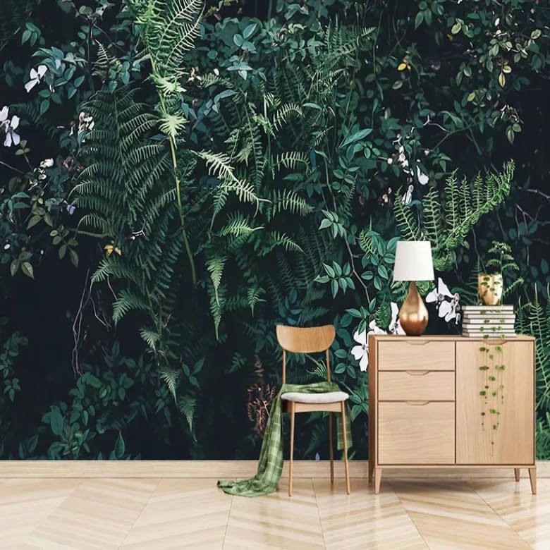 Papier peint moderne feuille verte 3D pour agrandir un petit salon sombre