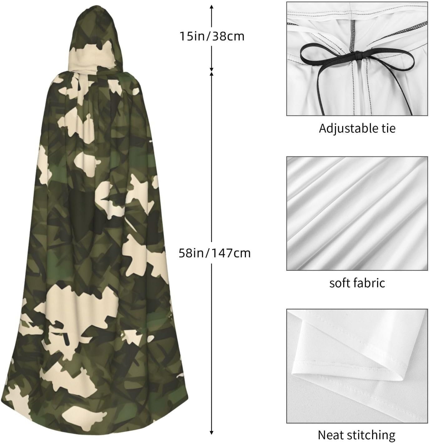 Army Camouflage Men Women Halloween Role Play Party Decoration Hooded Poncho