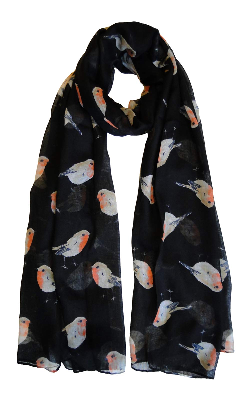 The Olive House Women's Black The Olive House® Christmas Winter Robin Red Breast Bird Scarf