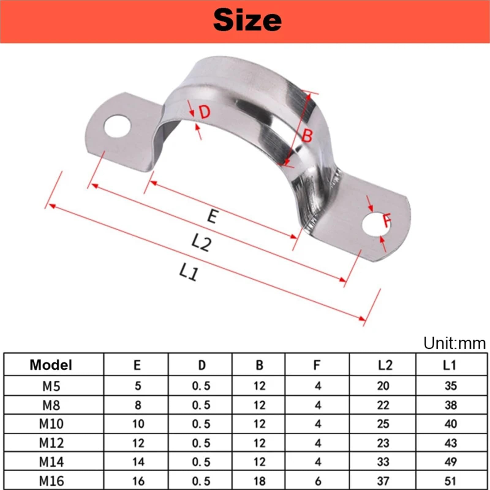 Morsetto per tubo dell'acqua in acciaio inossidabile 304 ispessito Ohm Card U tipo morsetto sella clip (M16 (10 pezzi)