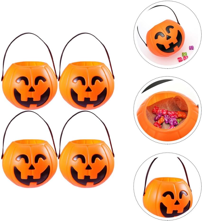 STOBOK Pumpkin Bucket, 4pcs Trick or Treat Pumpkin Bucket Jack O Lantern Halloween Candy Plastic s Halloween for Party Favors