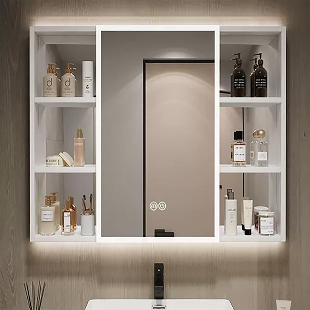 FGXHHS LED Medicine Cabinet with Mirror - Lighted Wall-Mounted Bathroom Storage, Defogger, Smart Touch, Vanity Mirror, 39"x28" (Color A, Size 100CM) Modern nizer