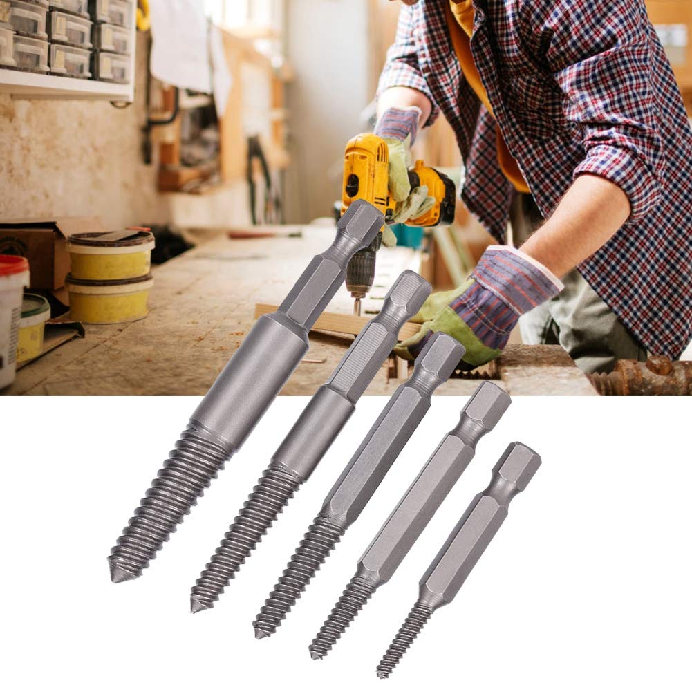 Juego de 5 extractores de Tornillos de Dientes Finos, Kit de Herramientas para extraer Tornillos Rotos y oxidados con Diferentes especificaciones, Acero de Alta Velocidad.