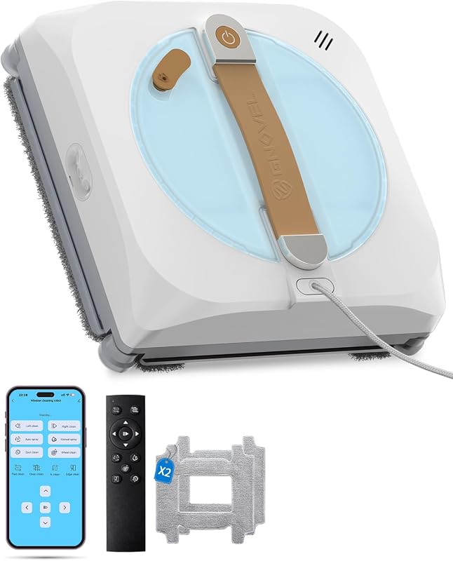 Upgraded Window Cleaning Robot, 8000Pa Strong Suction, 15-Stage Anti-Fall, Smart Path Planning, Edge Detection, App & Remote Control, Automatic Glass Cleaner for High Rise Windows, Glass, Tile