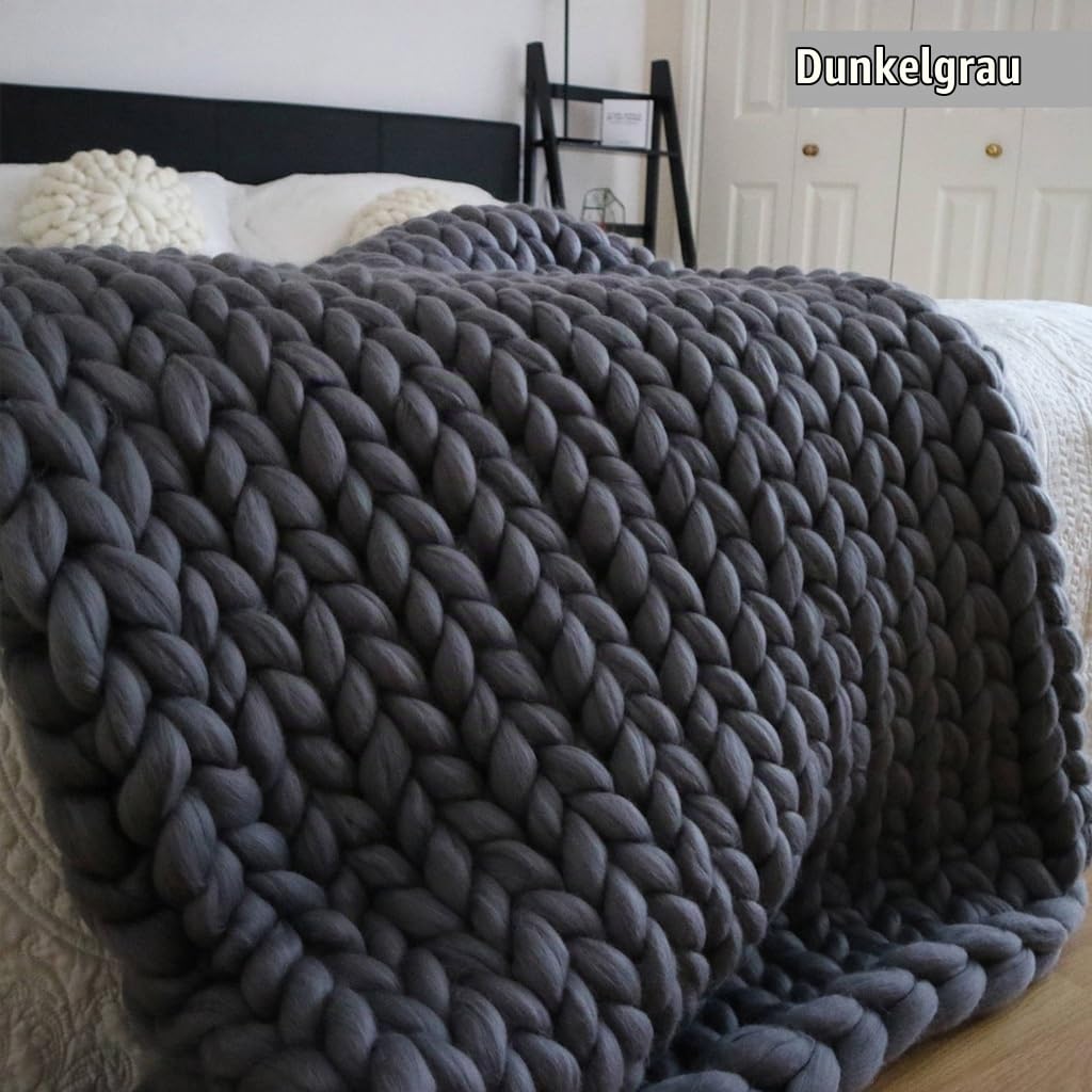 Gestrickte Grobe Strickdecke Wolle Kuscheldecke Grobstrick Wolldecke,Chenille Handgewebte Überwurf Gemütliche Warme Decke für Bett Sofa Stuhl Büro(Dark Gray,120 * 150cm)