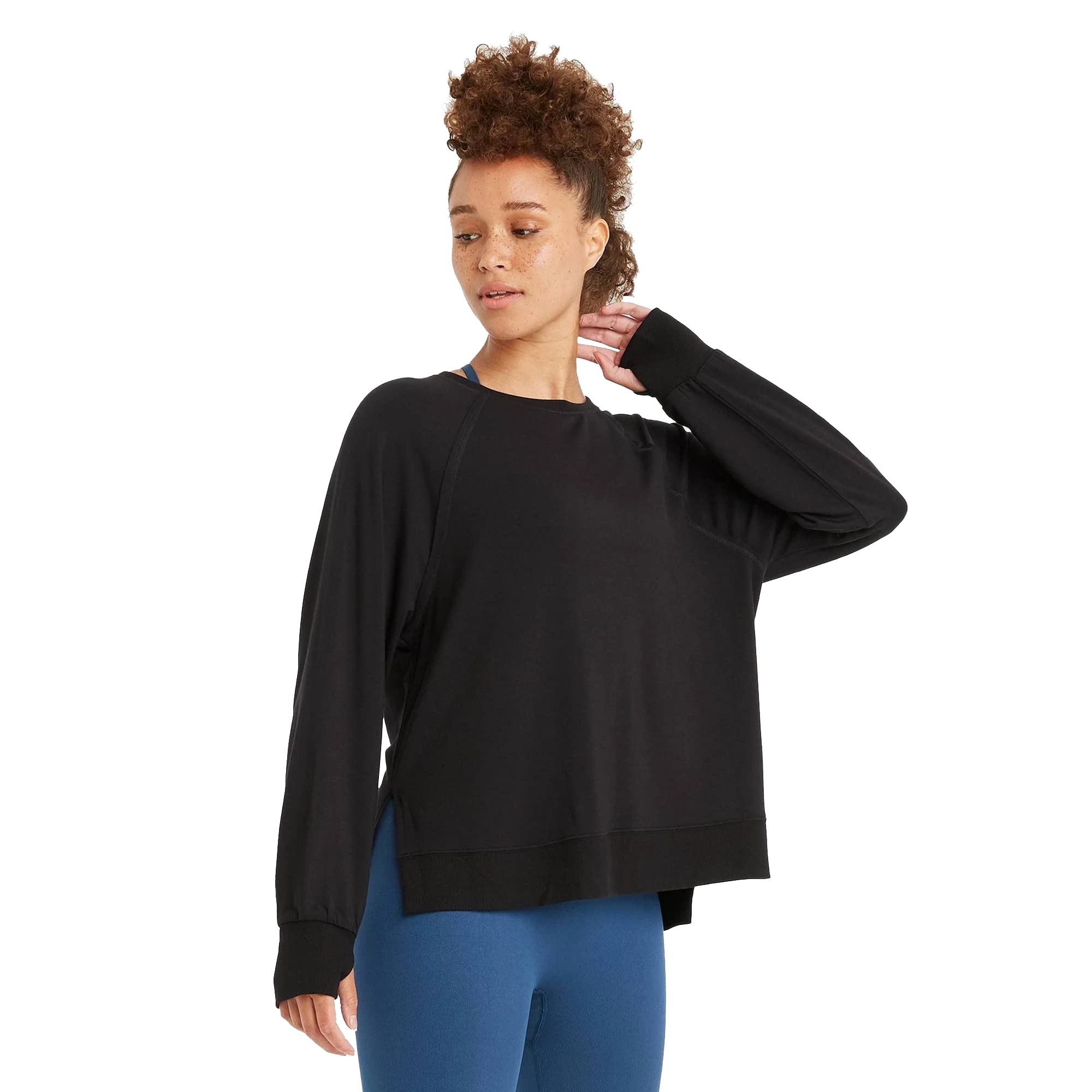 JoyLabWomen's Soft Lightweight Sweatshirt - (Black, Small)
