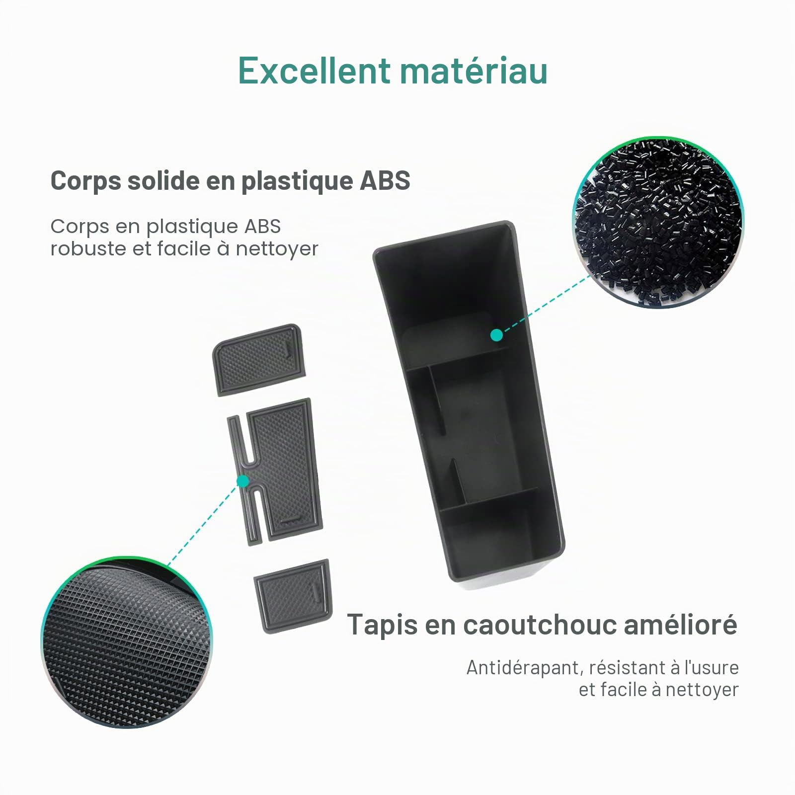GAFAT Compatible avec Skoda Enyaq RS 2021-2025 2026 Elroq RS Boîte de Rangement Console Centrale, Enyaq 85 80 Organiseur + Étagères Inférieures en Caoutchouc Souple TPE, Enyaq iV Accessoires [3 PCS]