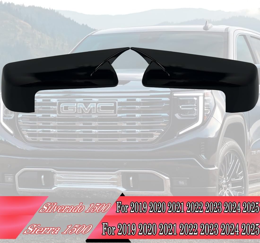 MUXEE Rear View Mirror Cover, for 2019-2025 Chevy Silverado 1500/GMC Sierra 1500 - Bright Black Turn Signal Housing Cover Accessories