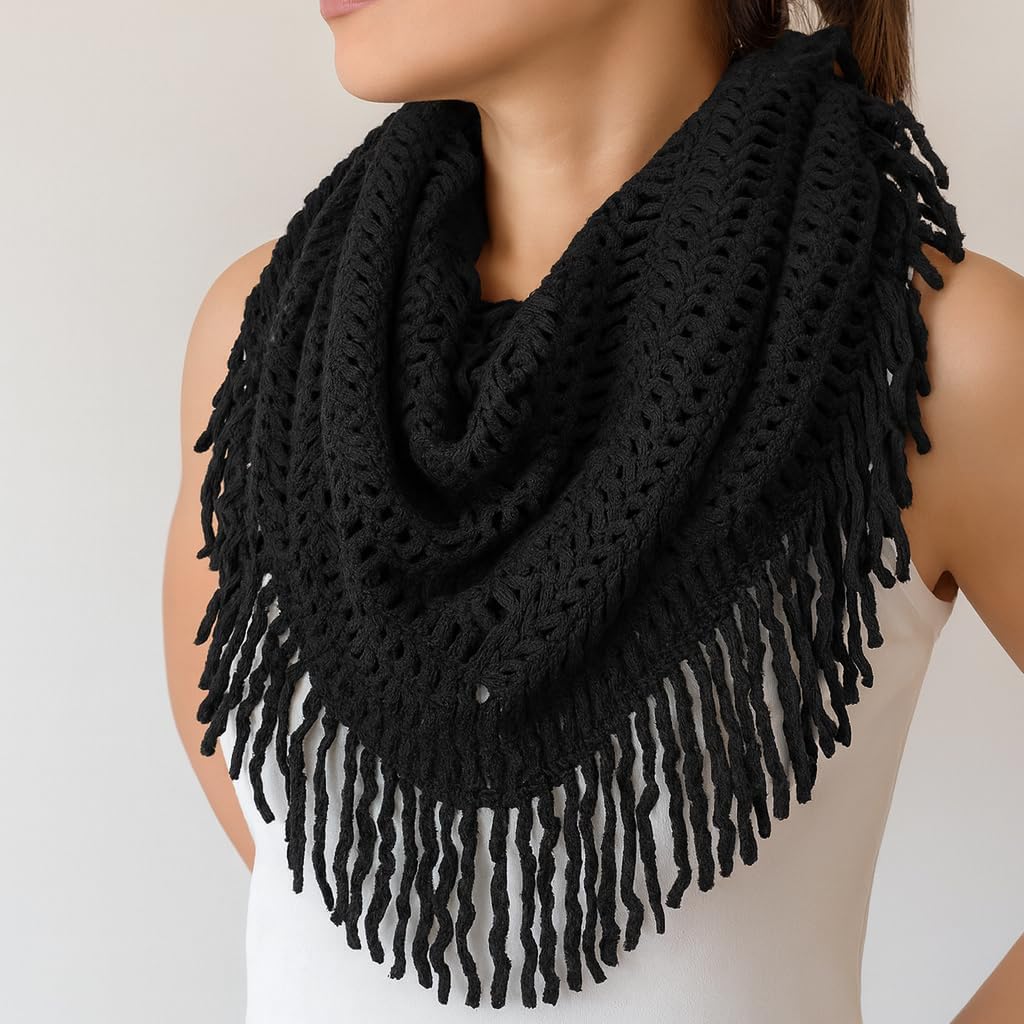 stylesilove Women Cozy Knit Tassel Infinity Loop Scarf - 8 Colors - Image 4
