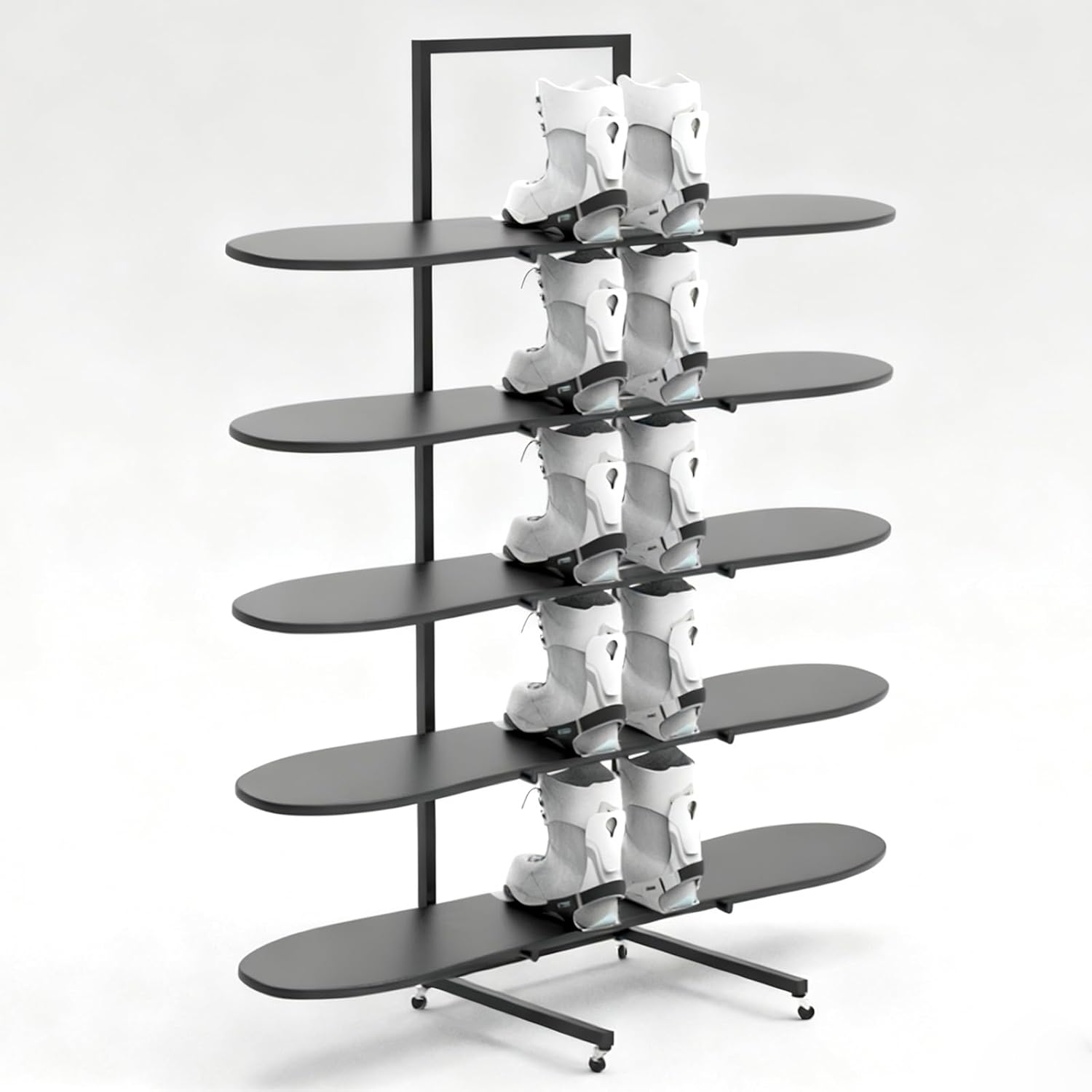 Freestanding Ski/snowboard Equipment Storage Rack, Movable Iron Snowboard Display Stand for Skis Resorts Shop, Ski Equipment Storage Cart(3 tier - Holds 3 Boards)