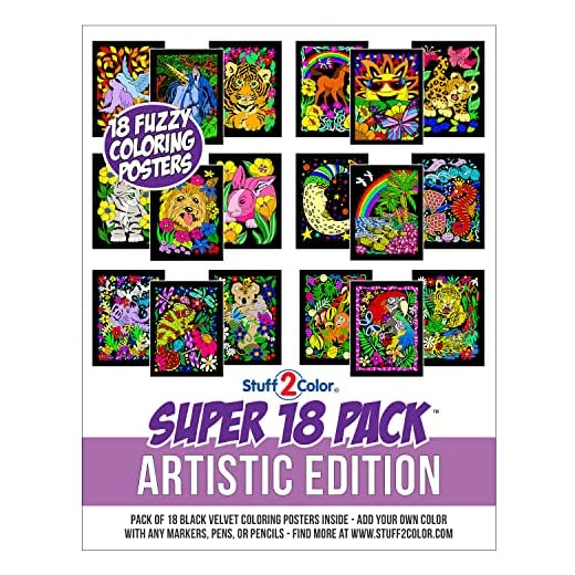 Super Pack of 18 Fuzzy Velvet Coloring Posters (Artistic Edition) - Great for Family Time, Arts & Crafts, Travel, Classrooms, Care Facilities [For All Ages: Girls, Boys, Adults, Toddlers, and More]