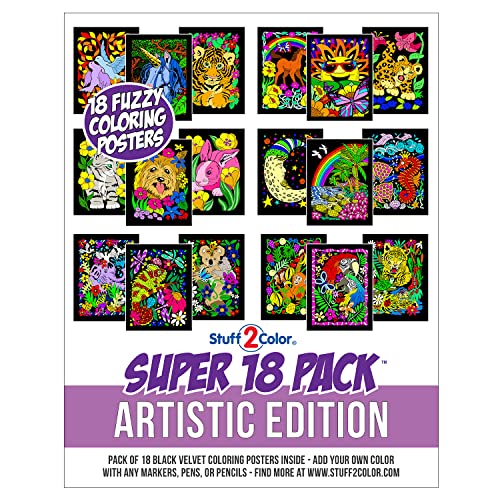 Super Pack of 18 Fuzzy Velvet Coloring Posters (Artistic Edition) - Great for Family Time Arts & Crafts Travel Classrooms Care Facilities [For All Ages: Girls Boys Adults Toddlers and More]
