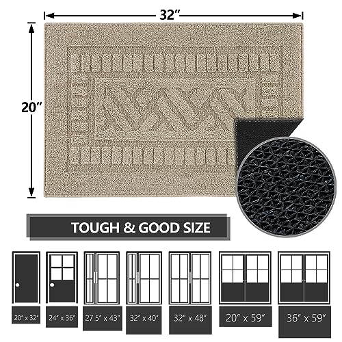 Foneyi Indoor Door Mat, Front Back Door Mat 20"X32" Non-Slip Rubber Backing Entrance Rug, Machine Washable Entry Rug, Low Profile Absorbent Dirt Trapper Doormat Inside Floor Mats For Entryway, Beige #TOP1