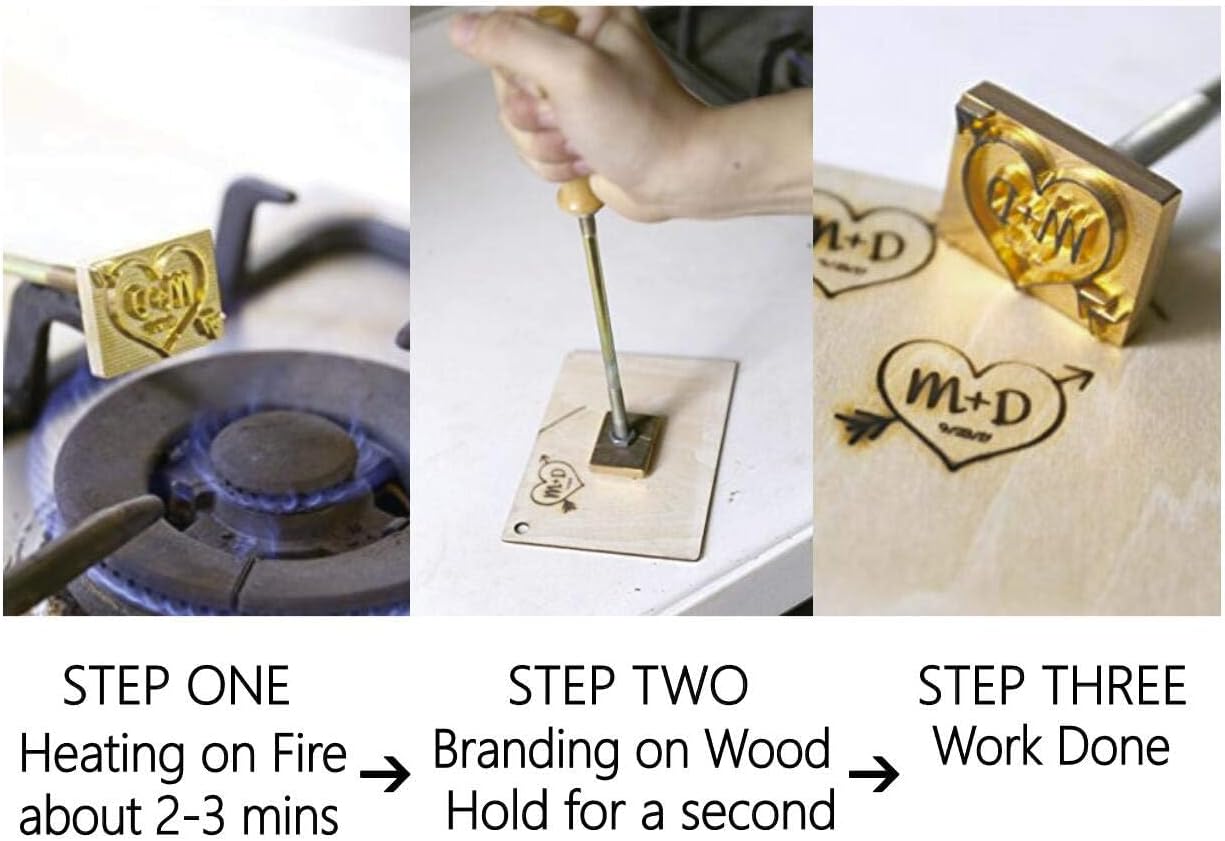 Custom Wood Branding Iron,Personalized Leather Branding Iron Stamp,Wood Branding Iron/Wedding Gift,Handcrafted Design,Wooden Works Design (1.5"x1.5")