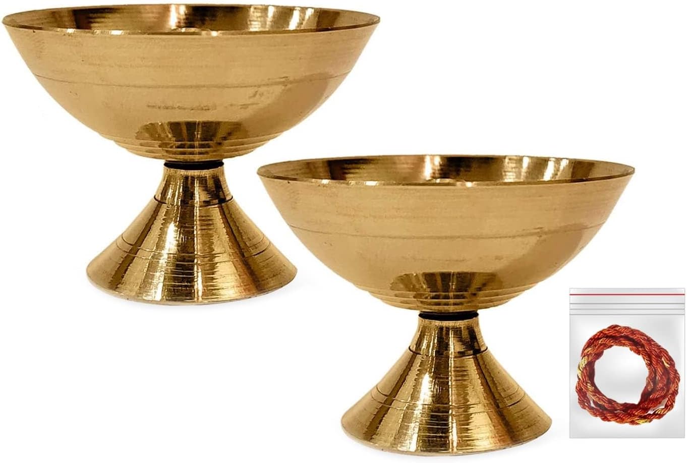 Satvik 2 Pc Set of Brass Handmade Pyali Diya Ornamental Oil Lamp Deepak Payali Deepam Kutthu Vilakku Indian Housewarming Return Gift Item [Energy Class A]