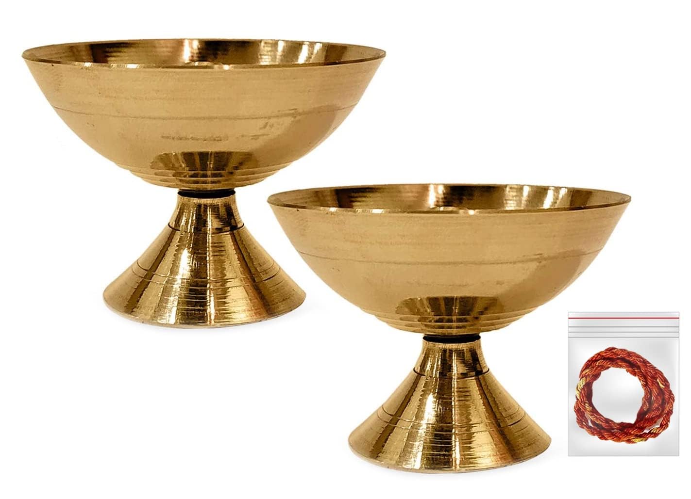 Craftsman Satvik 2 Pc Set of Brass Handmade Pyali Diya Ornamental Oil Lamp Deepak Payali Deepam Kutthu Vilakku Indian Housewarming Return Gift Item