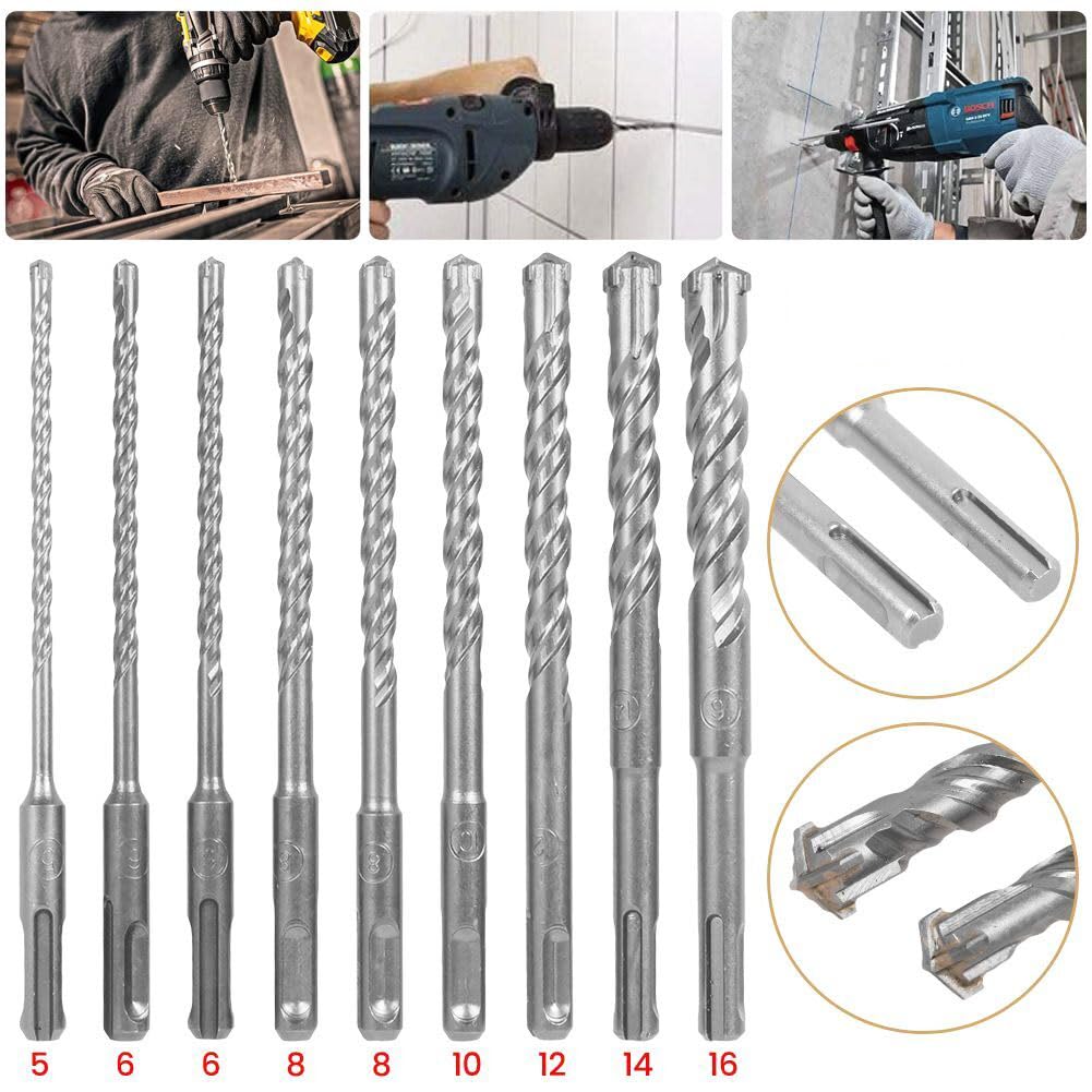 Perceuse 9 pièces SDS Plus jeu de forets pour mur en béton bloc de briques maçonnerie scie trépan marteau électrique forets 5 6 6 8 8 10 12 14 16 x 160 mm