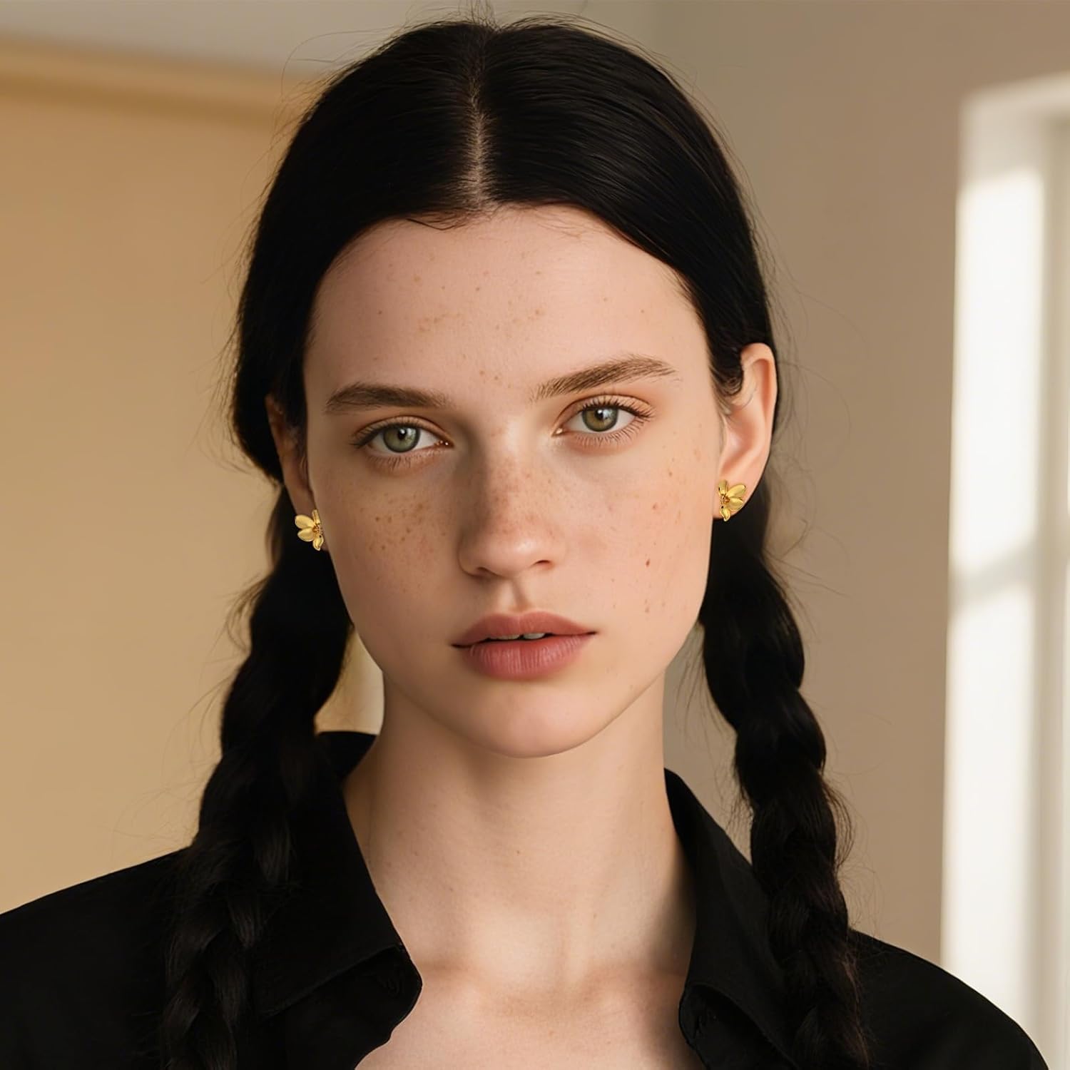 14K Gold Plated Flower Stud Lily Cubic Zirconia Earrings Studs Floral Earrings for Women - Image 3