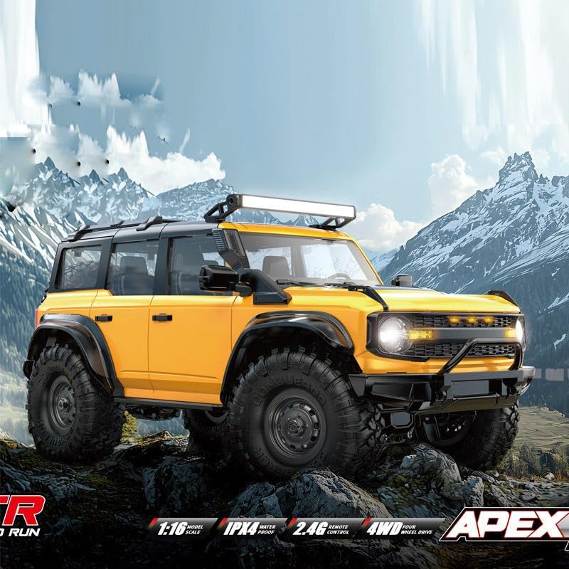 Pihura Remote Control Truck RC Rock Crawler 1:16 2.4G 4WD RTR All Terrain Hobby Off Road Truck RC Racing Vehicle Hobby Grade Model Yellow Vehicle with LED Lights 3