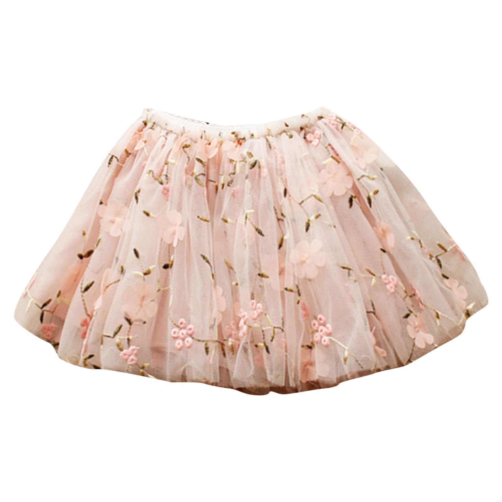 Toddler Girls Layered Tutu Tulle Skirt Baby Girls Mesh Soft Fluffy Tutu Skirts Flower Embroidered (Pink, 12-18 Months)