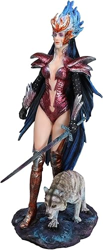 Miniatura 3 de Ebros Gift Blue Fire of Ring Grey Wolf Witch Fire Nation Heroína Guerrero Campeón Artemisia con armadura granate y espada larga Figurita Ruth