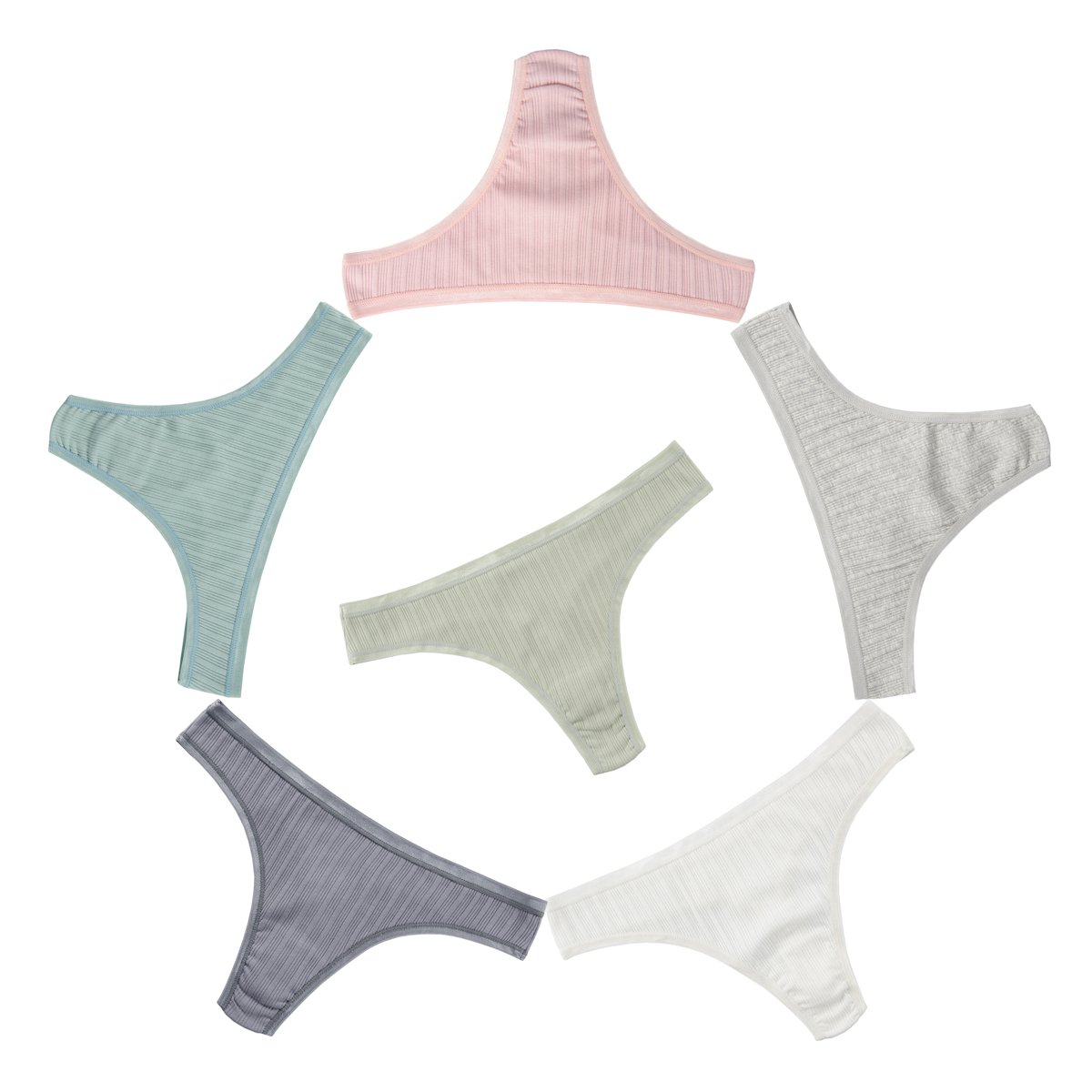 KNITLORD 6 Pack Womens Thongs Underwear Cotton Breathable Panties Hipster Bikini