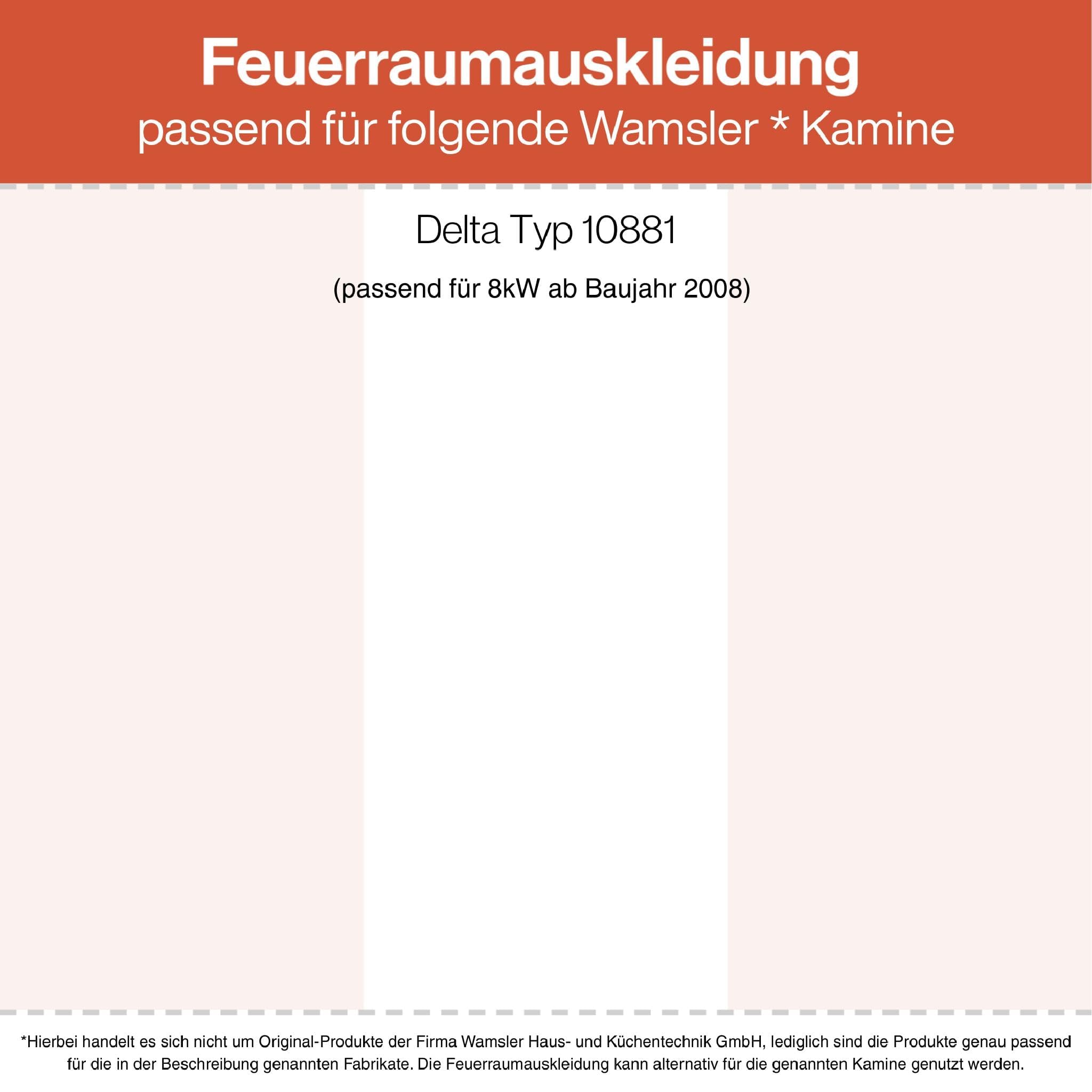 Revêtement de foyer – Convient pour Wamsler Delta type 10881** et d'autres modèles de cheminée et de poêle avec aperçu des modèles – Revêtement de cheminée en vermiculite – Ajustement parfait et