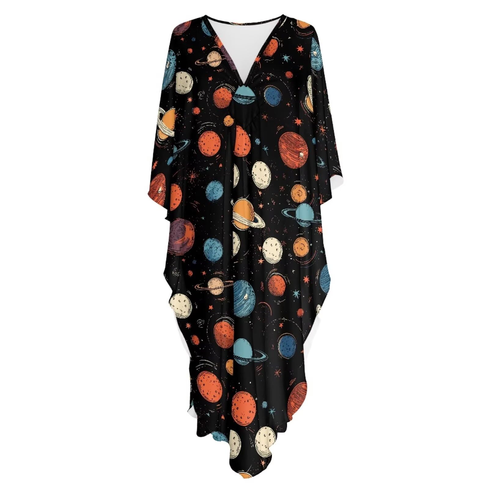 Poceacles Damska sukienka plażowa z dekoltem w serek z nadrukiem kaftan letnia jesienna sukienka maxi boho wakacje bikini strój kąpielowy okrycie