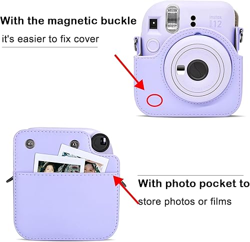 Miniatura 3 de MUZIRI KINOKOO Funda protectora para cámara instantánea Fuji Instax Mini 12 - Funda de piel sintética para cámara Mini 12 con bolsillo para fotos,