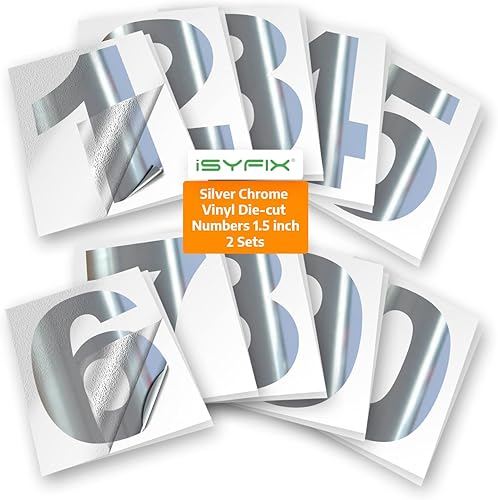 Vista 124 de iSYFIX - 2 juegos de calcomanías de números de 4 pulgadas, calcomanías de vinilo de alta calidad troqueladas y precortadas para buzón, ventanas, Oro