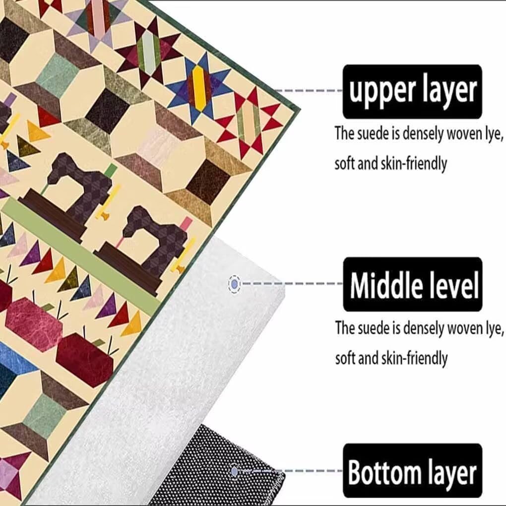 Oriental Sewing Style Pattern Rugs for Entrance Kitchen Non-Slip Low Pile Sewing Machine Themed Area Rug Home Decor Fun Fashion Geometric Triangle Elements Print Carpet 3'x5'