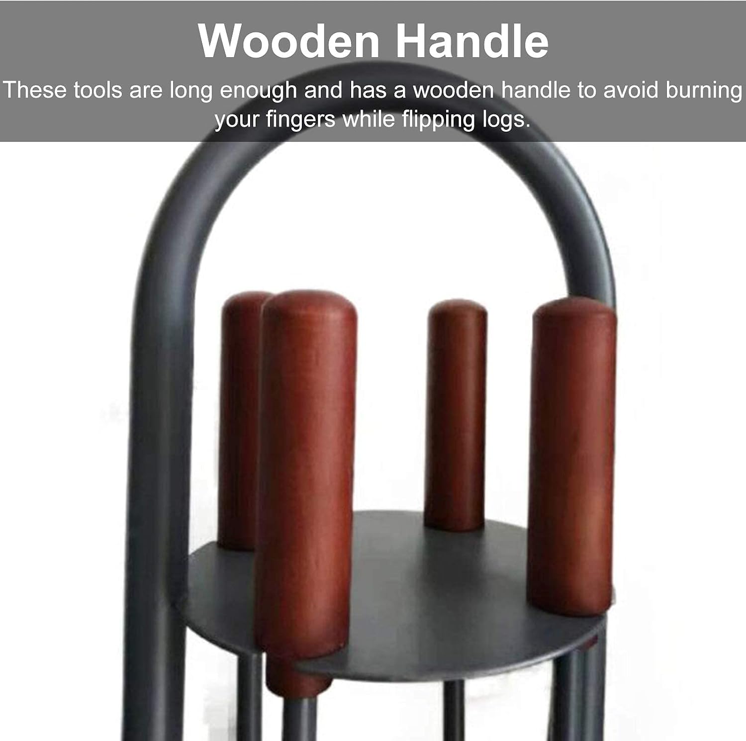 5 Pcs Fireplace Tools Sets with Wooden Handle Indoor Outdoor Wrought Iron Fire Pit Tool and Holder Wood Stove Hearth Accessories Kit Grey