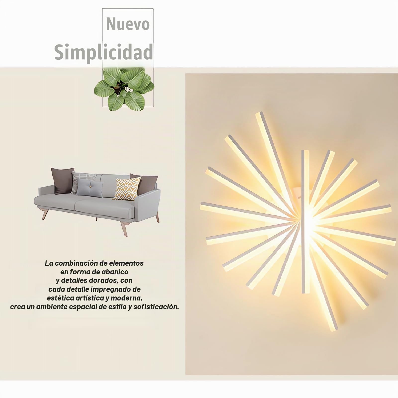 Plafones 7/9 cabezas Negro Y Oro Led Plafones Flush Mount Lámpara de Techo Blanco Regulable con Mando a Distancia para Dormitorio Salón Oficina (Oro, 120CM)