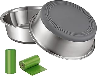 Hundenapf Edelstahl 900ML - 2 Stück Hundenapf rutschfest mit Silikonboden, Futternapf Hund Set Rostbeständiger, Leicht zu Reinigen, Spülmaschinenfest, Dog Bowl für Kleine Mittlere Große Hunde, Katze product image