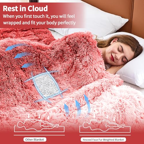 Image of yescool Weighted Blanket for Adults (20 lbs, 60 inch x 80 inch, Crimson) Heavy Blanket for Sleeping Perfect for 140-160 lbs, Queen Size Faux Fur Blanket with Premium Glass Bead, Machine Washable