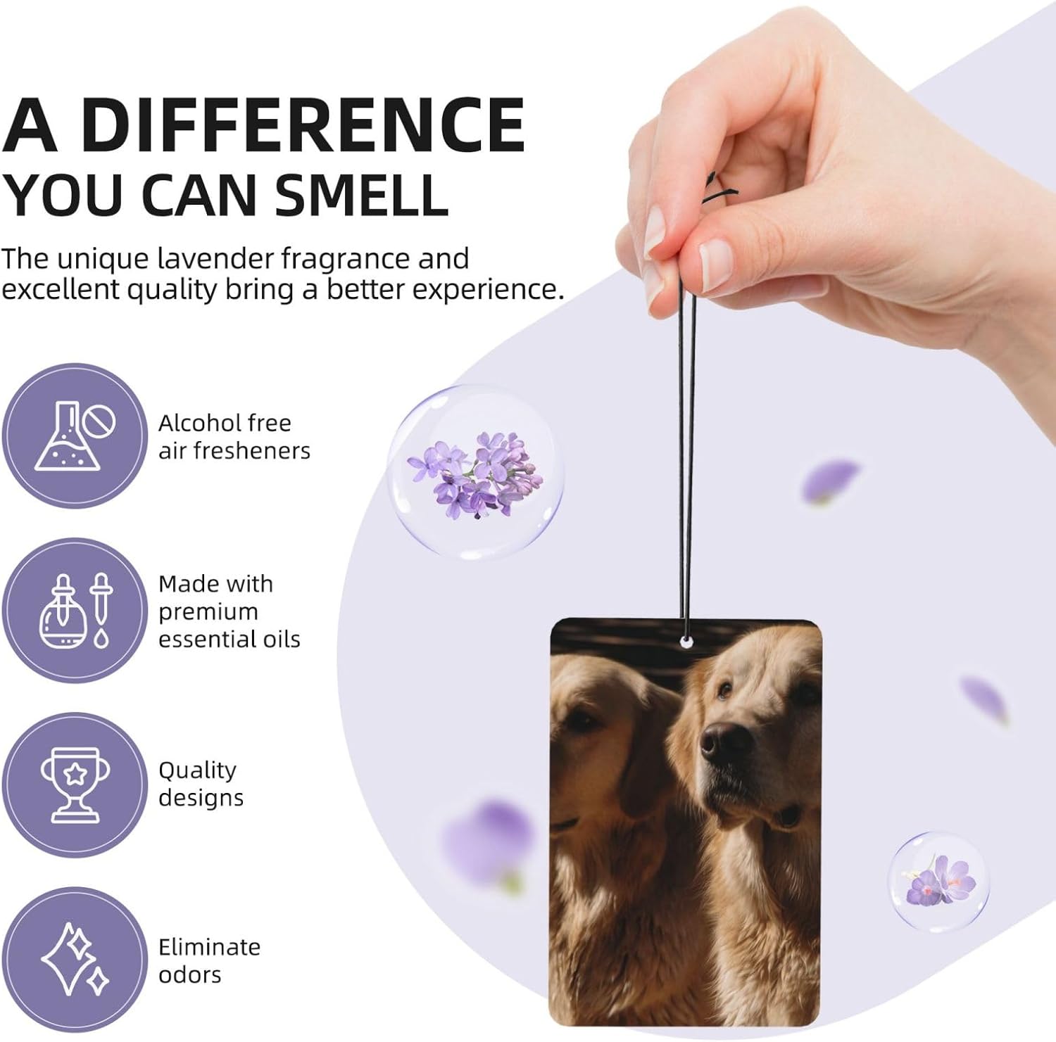 Car Air Freshener 24 PCS Golden Retrievers Hanging Car Air Fresheners Auto Interior Decor Card Freshener Strong Scented Card Lavender Cars Scents for Office Bedroom Close Drawer Rectangle