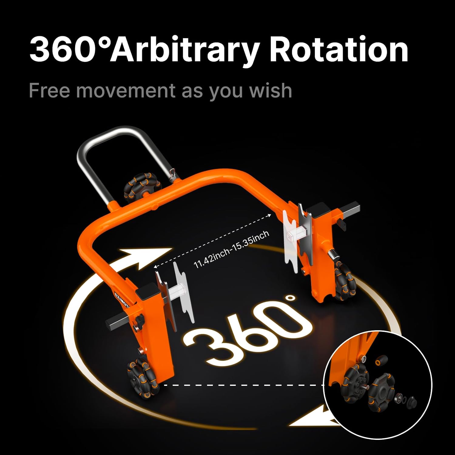 Sport Motorcycle Rear Stand,Paddock Stand, 360° Movable Lift Stand, Heavy Duty with Wheels, 880 lb Capacity (Orange, Double Arm)