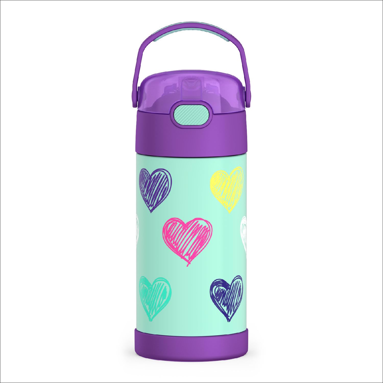 THERMOS FUNTAINER Water Bottle with Straw - 12 Ounce - Kids Stainless Steel Vacuum Insulated Water Bottle with Lid, Hearts