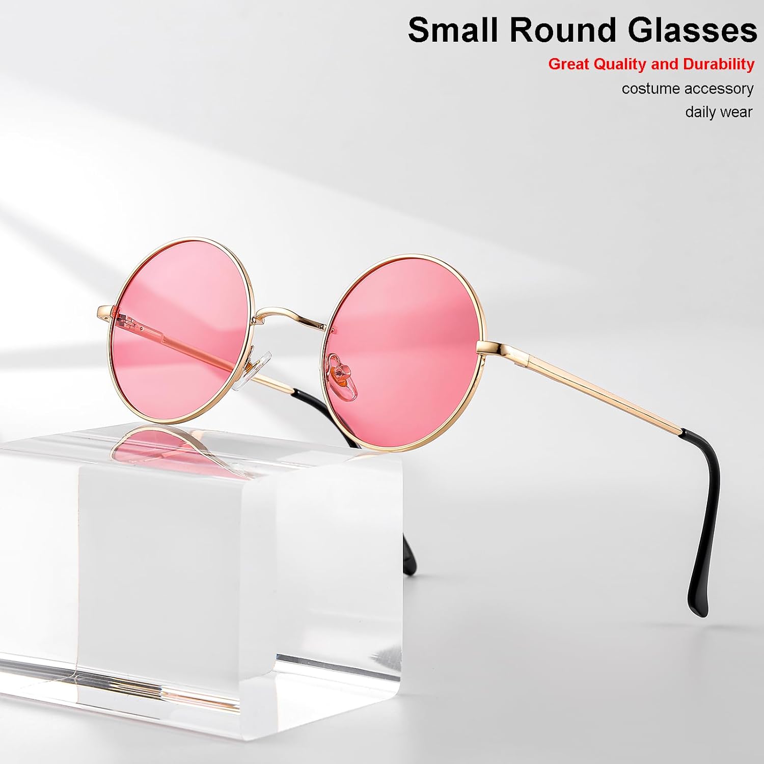 Gleyemor Polarized Round Sunglasses for Men Women Hippie Small Circle Glasses Red Yellow Lenses - Image 3