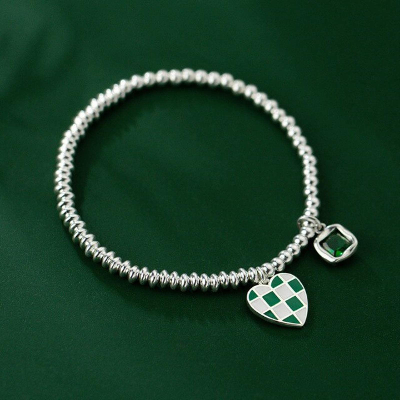 Pulsera De Plata De Ley 925 Auténtica con Forma De Corazón Y Circonita Cúbica Verde para Mujer, Joyería Fina De Moda para Fiesta De Boda