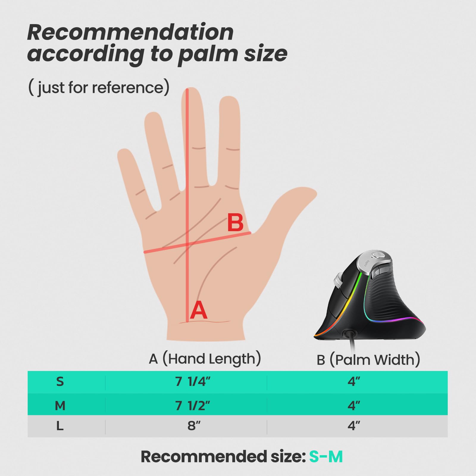 Nulea Mouse verticale cablato M504, mouse ottico ergonomico USB cablato con 4 DPI regolabili, 11 modalità di retroilluminazione RGB, compatibile per laptop, PC, desktop, Mac, nero