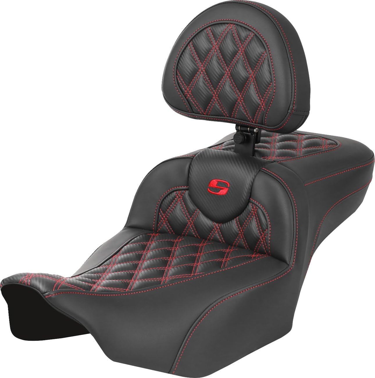 Saddlemen 823-07-207B4 Extended Reach Roadsofa CF Seat with Drivers Backrest - Red Stitching