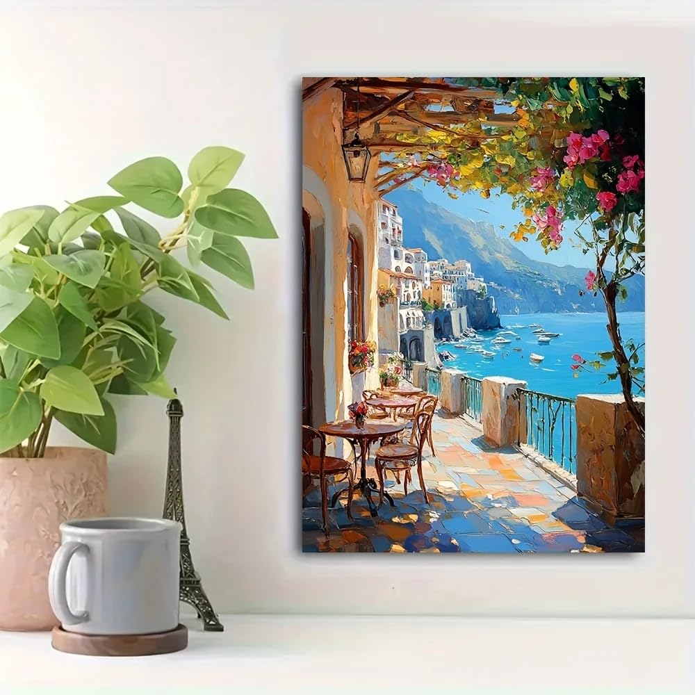 LTjiajuypd Blue Sea Coast Scenery Poster Prints Mediterranean Seaside Landscape Canvas Painting Wall Art Picture for Room Home Decor(60x90cm)