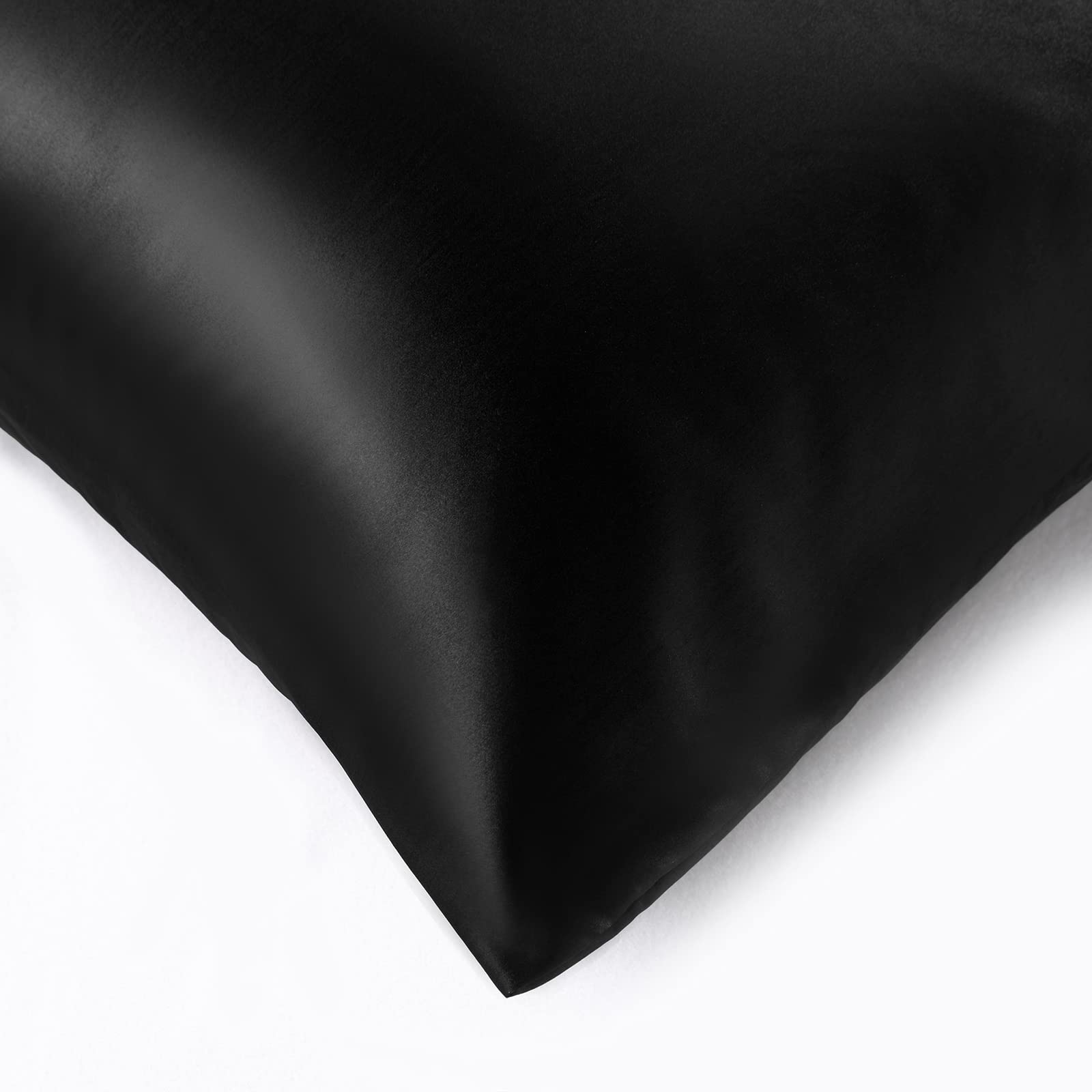 TREELY Funda de almohada de satén para cabello y piel, funda de almohada de satén sedoso de 20 x 48 pulgadas con cierre de sobre, color negro