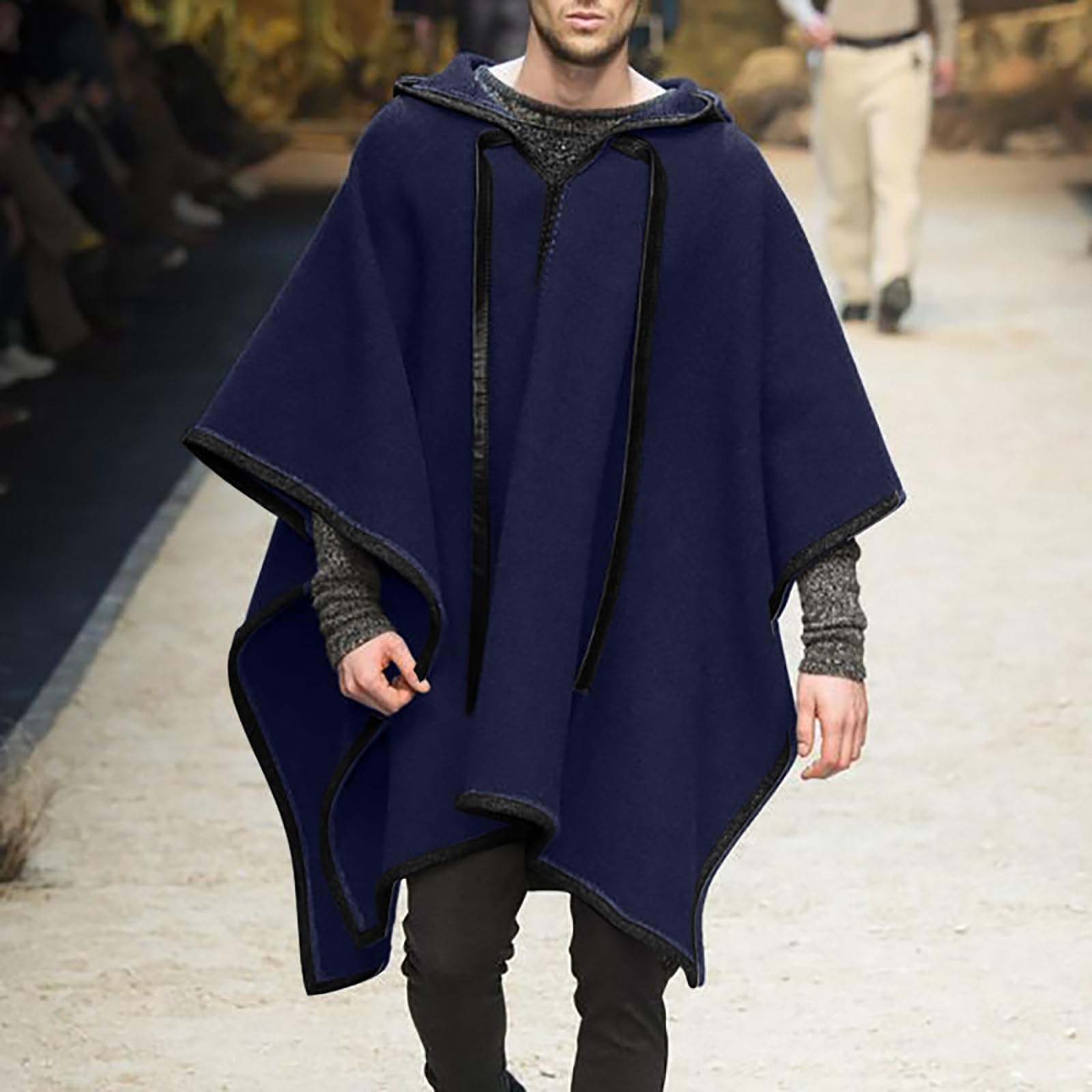 Generisch Poncho con capucha poncho para hombre, abrigo de lana Clint Eastwood, manta con capucha, sudadera con capucha, ropa de casa medieval, capa unisex, ropa de calle, vintage, bufanda gótica