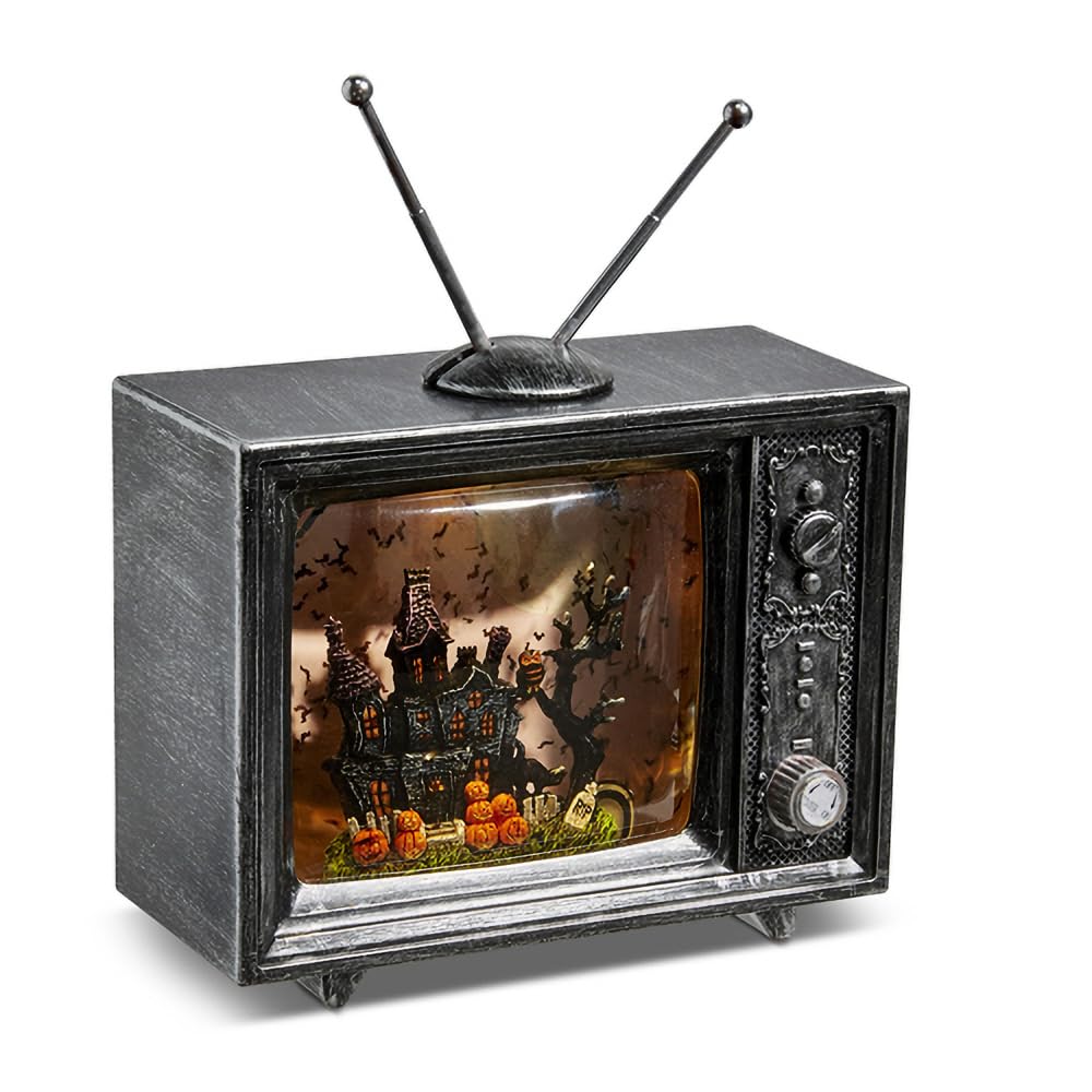 Raz Imports Haunted Manor Musical Lighted Water TV, 9-inch Height, Halloween Decor, Black, 4400754